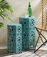 Eliana 2-Piece Sunburst Cutout Side Table Set In Teal, Blue, Or Green