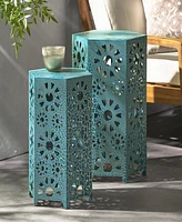 Streamdale Furniture Eliana 2-Piece Sunburst Cutout Side Table Set In Teal, Blue, Or Green