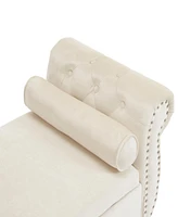 Velvet Multifunctional Storage Rectangular ottoman bench with 1 Pillow