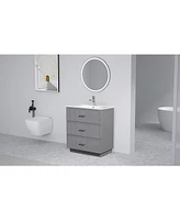 30 Inch Bathroom Vanity with Ceramic Sink Combo Set, Modern Freestanding Bathroom Storage Cabinet with 2 Drawers, Floor Standing Bath Vanity, Gray