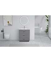 30 Inch Bathroom Vanity with Ceramic Sink Combo Set, Modern Freestanding Bathroom Storage Cabinet with 2 Drawers, Floor Standing Bath Vanity, Gray