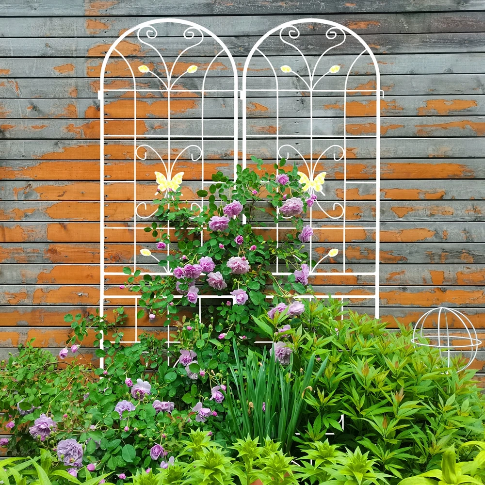 Simplie Fun 4 Pack Metal Garden Trellis 86.7" x 19.7" Rustproof Trellis for Climbing Plants Outdoor Flower Support Cream White