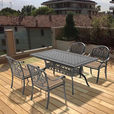 (Cushions In Random Colors)5-Piece Set Of Cast Aluminum Patio Furniture With Cushions