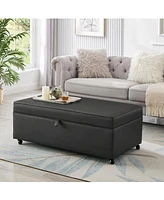 Simplie Fun Modern Large Comfort Sofa Ottoman with Storage, Modular Sectional Storage Ottoman With Wheels For Living Room, Lounge Ottoman, Couch Stora