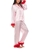 Linea Donatella Women's Marabou Faux-Fur Trimmed Pajama Set