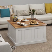 31.5" Farmhouse Coffee Table, Square Wood Center Table with Hinged Lift Top, Rustic Cocktail Table with Large Hidden Storage Compartmen for Livin