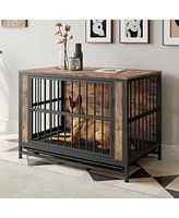 Streamdale Furniture Dog Crate Furniture, Wooden Dog Crate Table, 38.9" Dog Kennel with 2 Sliding Doors and Thick Iron Door Frame, Decorative Pet Crat