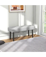 Modern Ottoman Bench, 39.4" Faux Leather Upholstered End of Bed Bench with Metal Legs and Padded Seat, Rectangular Entryway Bench, Gray