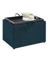 Convenience Concepts 22.75" Faux Linen Accent Storage Ottoman with Tray