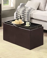 Convenience Concepts 35" Faux Leather Sheridan Storage Bench with Tray and Stools