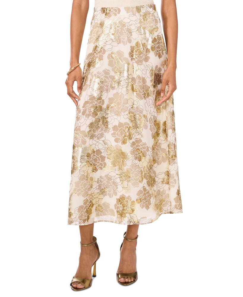 Vince Camuto Women's Metallic Floral-Print Midi Skirt