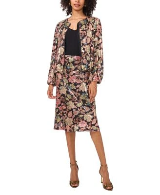 Vince Camuto Womens Floral Print Sequined Bomber Jacket A Line Skirt