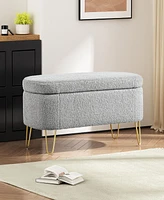 Streamdale Furniture Oval Storage Bench for Living Room Bedroom End of Bed, Upholstered Storage Ottoman Entryway Bench With Metal Legs, Grey
