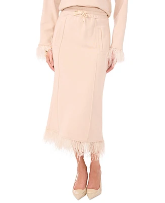 Vince Camuto Women's Feather-Trim Drawstring Midi Skirt