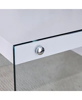 Simplie Fun The top of the coffee table is made of Mdf and white stickers, and the sides are clear tempered glass. The design is simple and elegant, a