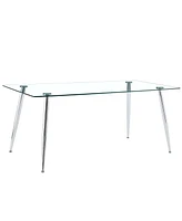 Simplie Fun Table and chair set.Modern rectangular glass dining table with a tempered glass tabletop and silver metal legs