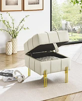 22 inches Anti-scratch Leather Storage Ottoman, Pet Friendly Entryway Bench with Golden Stainless Steel Legs
