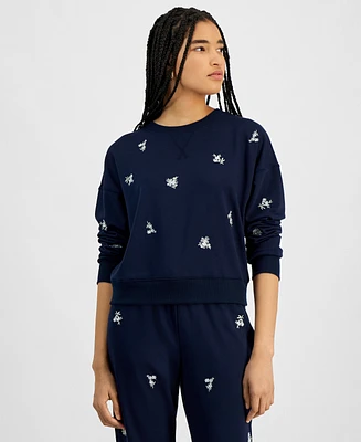 Hippie Rose Juniors' Embroidered Fleece Crewneck Sweatshirt