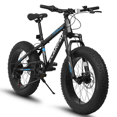 Simplie Fun 20 inch Fat Tire Bike Adult/Teen Full Shimano 7 Speed Mountain Bike, Dual Disc Brakes, High Carbon Steel Frame, Front Suspension, Mountain