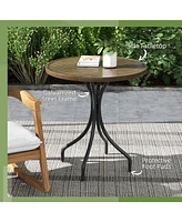 Simplie Fun Outdoor Side Table, 26" Round Patio Table with Steel Frame and Slat Tabletop for Garden, Backyard, Porch, Balcony, Distressed Brown