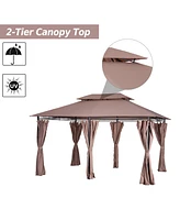10' x 13' Patio Gazebo, Outdoor Gazebo Canopy Shelter with Curtains, Vented Roof, Steel Frame for Garden, Lawn, Backyard and Deck, Khaki