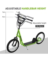 Streamdale Furniture Youth Scooter Kick Scooter for Kids 5+ with Adjustable Handlebar 16" Front and Rear Dual Brakes Inflatable Wheels, Light Green