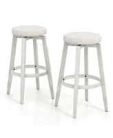 30" Swivel Bar Stool Set of 2 Upholstered Bar Height Rubber Wood Frame