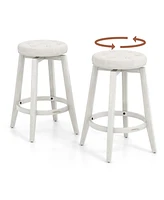 26" Swivel Bar Stool Set of 2 Upholstered Counter Height Rubber Wood Frame