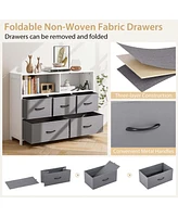 Costway -Drawer Dresser for Bedroom Chest of Drawers with 2 Large Fabric Bins