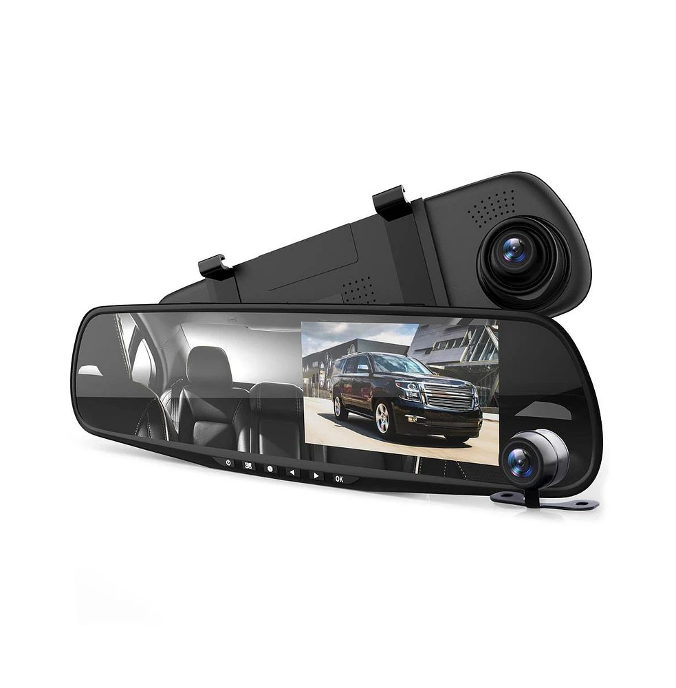 Pyle Car Camera & Rearview Mirror Display Kit, 1080p Dvr Dash Cam with Waterproof Backup Camera