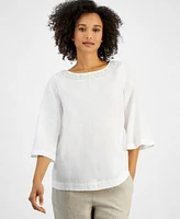 Charter Club Women's Linen Woven Flounce-Sleeve Top, Exclusively at Macy's