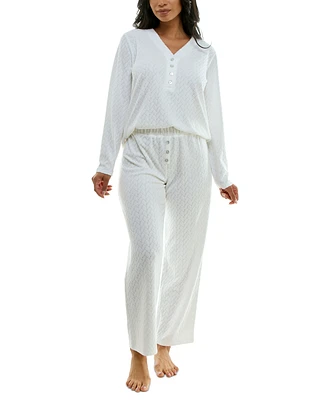 Roudelain Women's Cable-Knit Wide-Leg Pajama Set