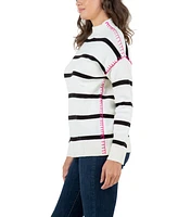 Fever Women's Whipstitch Trim Stripe Sweater