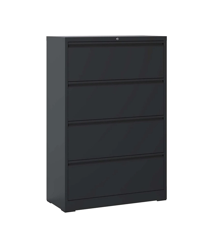 Streamdale Furniture Lateral File Cabinet 4 Drawer, Black Filing Cabinet with Lock, Lockable File Cabinet for Home Office, Locking Metal File Cabinet