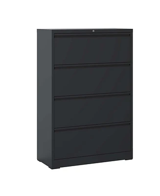 Streamdale Furniture Lateral File Cabinet 4 Drawer, Black Filing Cabinet with Lock, Lockable File Cabinet for Home Office, Locking Metal File Cabinet