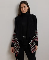 Lauren Ralph Petite Fair Isle Cotton Shawl-Collar Cardigan