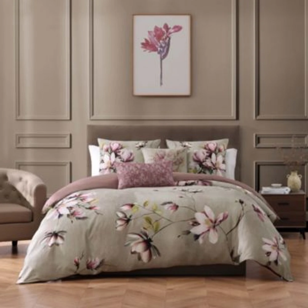 Bebejan Purple Lilies 100 Cotton Sateen 5 Piece Reversible Comforter Set