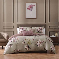 Bebejan Purple Lilies 100 Cotton Sateen 5 Piece Reversible Comforter Set