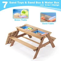 3-in-1 Kids Outdoor Wooden Picnic Table With Umbrella, Convertible Sand & Wate, Gray Astm & Cpsia Certification
