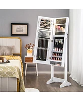 Sugift Lockable Jewelry Armoire Standing Cabinet with Lighted Full-Length Mirror