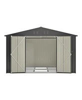 Streamdale Furniture 10X8 Ft Outdoor Storage Shed, All Weather Metal Sheds with Lockable Doors, Tool Shed for Garden, Patio, Backyard, Lawn, Black