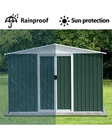 Simplie Fun 8x6 Feet Outdoor Storage Garden Shed Apex Roof Green With Aluminum alloy frame and sliding door