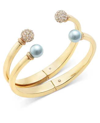 Charter Club Gold-Tone 2-Pc. Set Pave Fireball & Color Imitation Pearl Cuff Bracelet, Created for Macy's