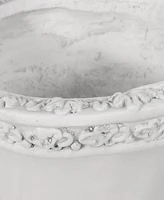 Elegant Roman Faux-Stone Planter With Botanical Accents