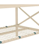 Raised Garden Bed with Galvanized Steel Frame, Storage Shelf and Bed Liner, Elevated Planter Box with Legs for Vegetables, Flowers, Herbs, Cream