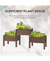 Raised Garden Bed with 3 Planter Box, Elevated Wooden Plant Stand with Drainage Holes, for Vegetables, Herb and Flowers, Coffee