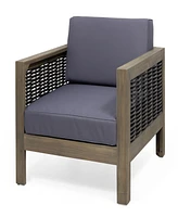 4-Seater Acacia Wood Chat Set With Wicker Accents And Water-Resistant Cushions