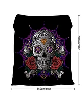 Slickblue 3D Rose Skull Flannel Throw Blanket Fluffy Mandala Design 50"x60"