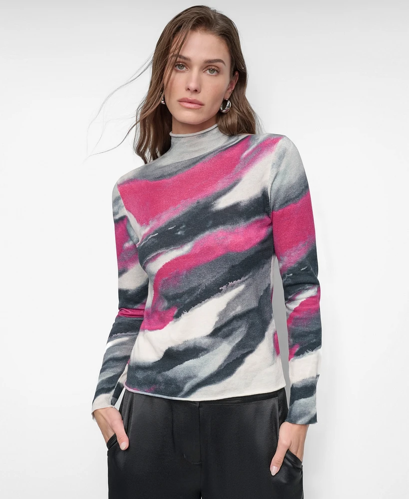 Dkny Women's Turtleneck Printed-Yarn Long-Sleeve Sweater