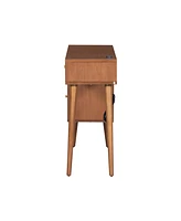 39" Retro Bohemian Style Wooden Makeup Vanity Set with Charging Plug&Usb Port and Stool, Dressing Table with 3 Storage Drawers and 1 Rectangular